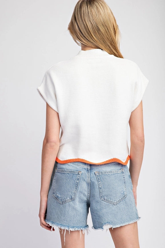 Flower Stitch Sweater Top OFF WHITE