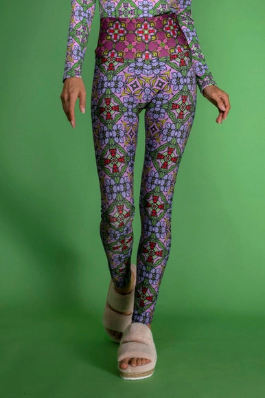 Botanic Stylish Print Trousers Deco Purple Stretchy Leggings-Nuvula-XS-Urbanheer