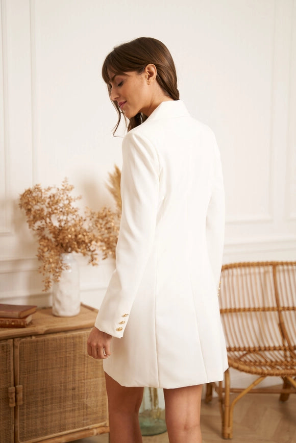 Plain Double-Breasted Jacket White-Jacket-Attentif Paris-Urbanheer