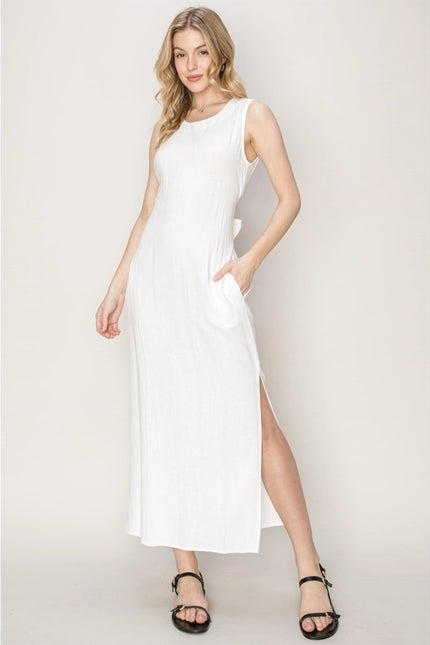 D-LINEN Blended Tie Waist Dress OFF WHITE-Dress-HYFVE-Urbanheer