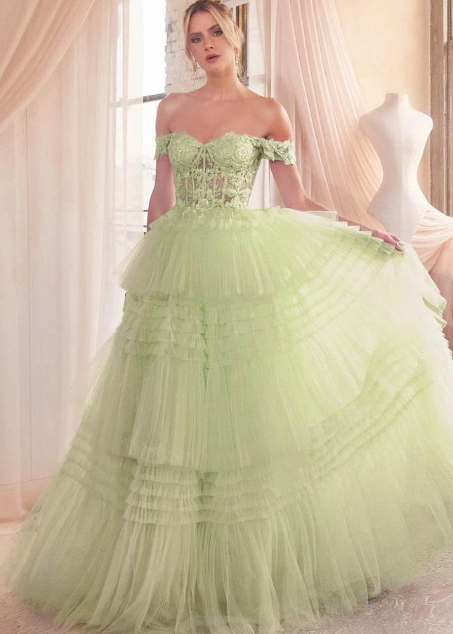 Pleated Tulle Ball Gown-Nightgown-Tux-USA-16-Sage-Urbanheer