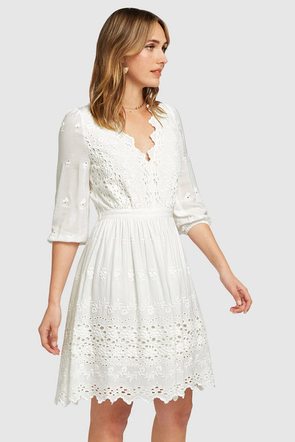 Sweet Talk Eyelet Mini Dress - White-Clothing - Women-Belle & Bloom-Urbanheer