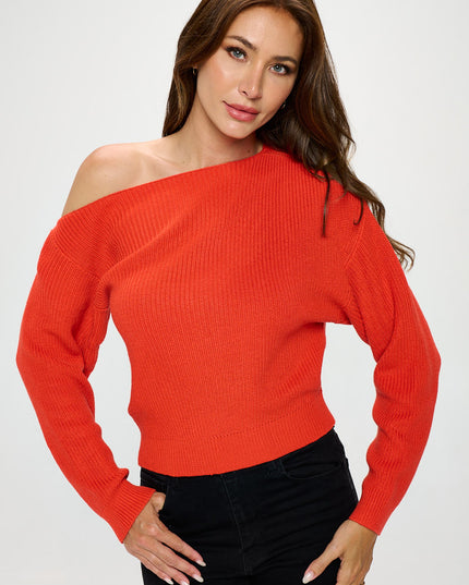 Ribbed Knit Vibrant Off Shoulder Knit Sweater-Renee C.-Urbanheer