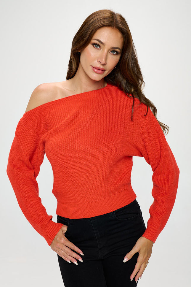 Ribbed Knit Vibrant Off Shoulder Knit Sweater-Renee C.-Urbanheer