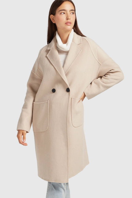 Publisher Double-Breasted Wool Blend Coat - Sand-COAT-Belle & Bloom-Urbanheer