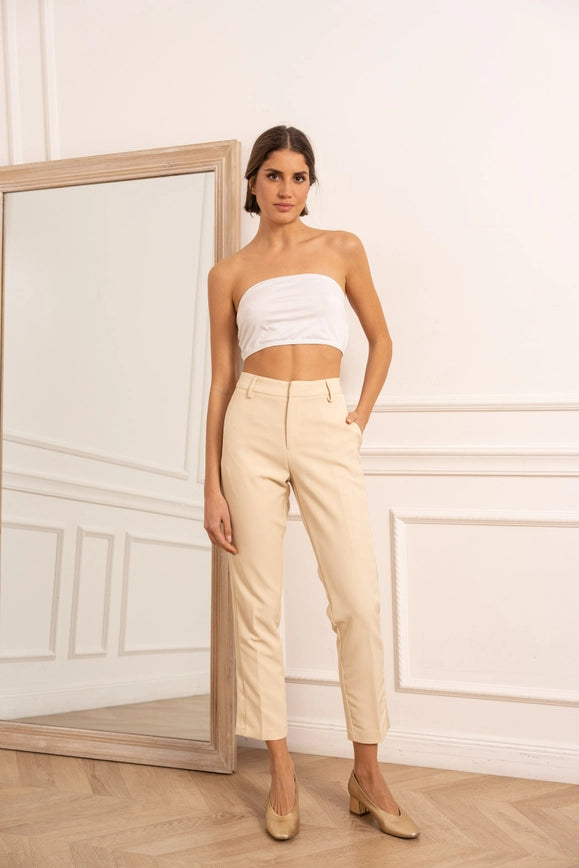 Cigarette Smoking Pants Beige-Pants-Attentif Paris-Urbanheer