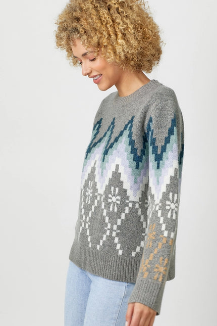 Fair Isle Pullover Sweater  Grey Mix