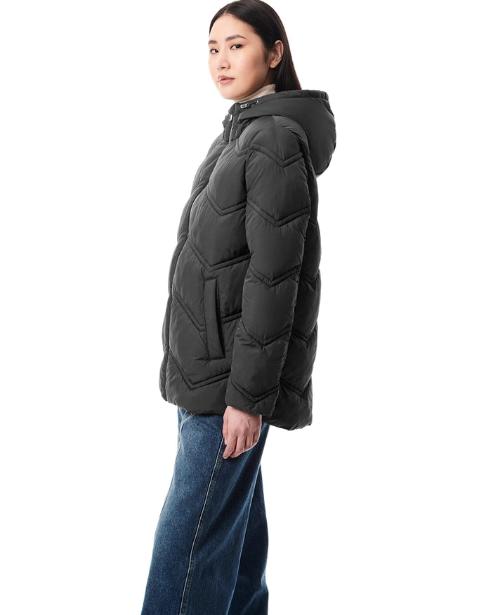 Chevron Quilt Hooded Puffer Black-Hooded Puffer-Bernardo-Urbanheer