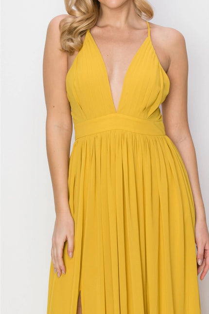 SLEEVELESS Double Strap Slit Maxi Dress YELLOW-Dress-HYFVE-Urbanheer