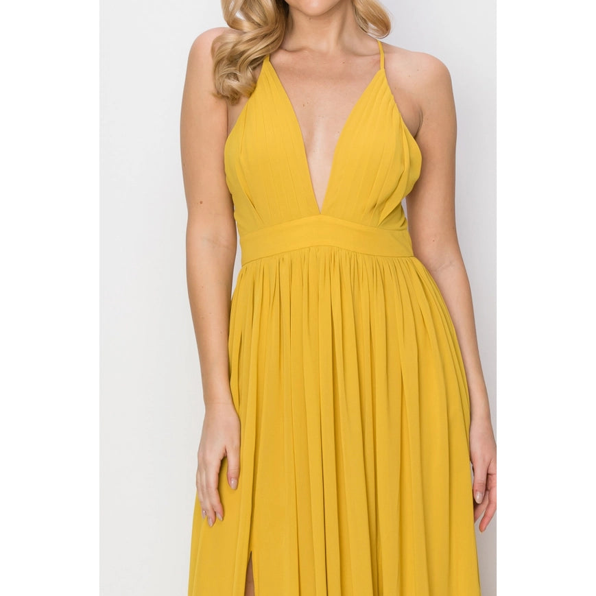 SLEEVELESS Double Strap Slit Maxi Dress YELLOW-Dress-HYFVE-Urbanheer