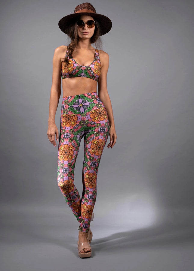 Exotic Floral Orange Pink Hig Waisted Trousers- Who-Nuvula-Urbanheer