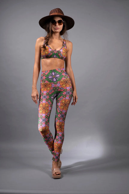 Exotic Floral Orange Pink Hig Waisted Trousers- Who-Nuvula-Urbanheer