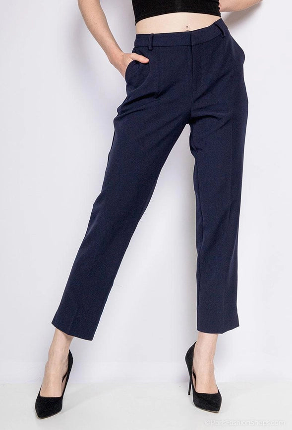 High Waist Cigarette Pants Navy-Pants-Attentif Paris-S-Urbanheer