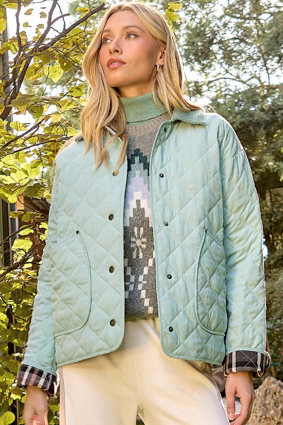 Contrast Quilted Jacket  Soft Blue