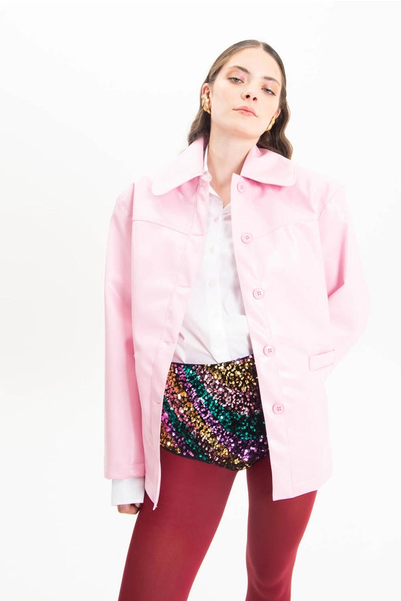 Pink Imitation Leather Jacket-Jacket-Nicole Baratta-One size-Urbanheer