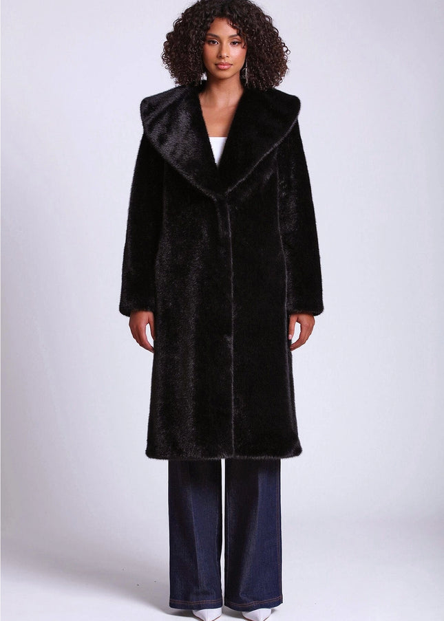 Shawl Collar Faux Fur Coat-Avec Les Filles-Black-XS-Urbanheer