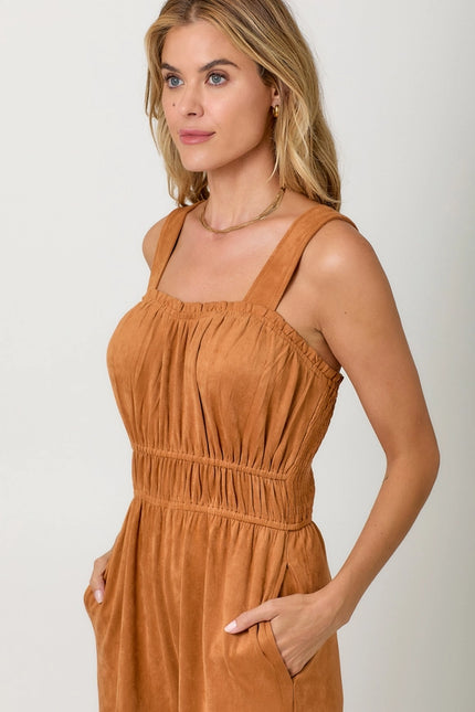 Suede Wide Leg Jumpsuit Pumpkin