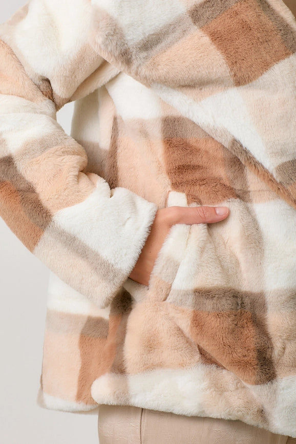 Big Lapel Collar Fur Jacket Rust/Ivory