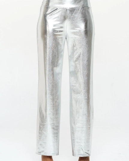 Made in USA Metallic Wide Leg Pants with Thick Waistband SILVER-Pants-Renee C.-Urbanheer