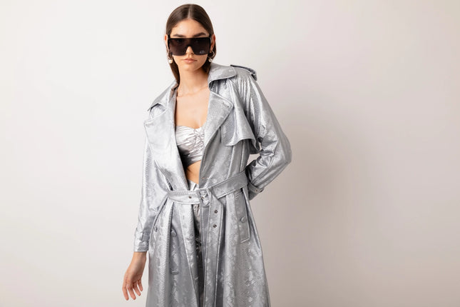 Vivienne Silver Trench Coat-COAT-Amy Lynn-Urbanheer