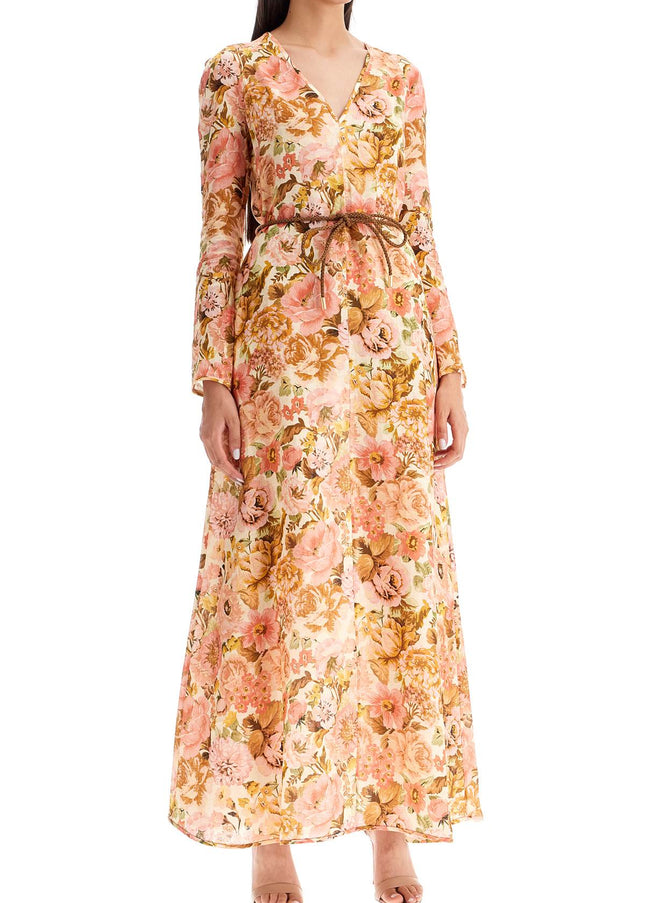 Zimmermann maxi linen golden plunge dress with