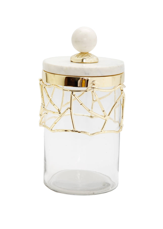 Glass Canister Gold Mesh Design, Marble Lid-CLASSIC TOUCH DECOR INC.-Small-Urbanheer