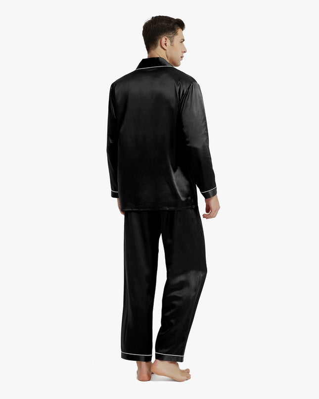 Piped Silk Pajamas - For Men Black-Pajamas-MommeSilk-Urbanheer