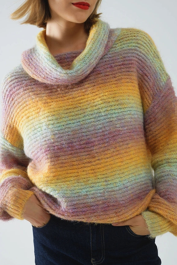 Oversized Turtleneck Comfy Sweater in Multicolor