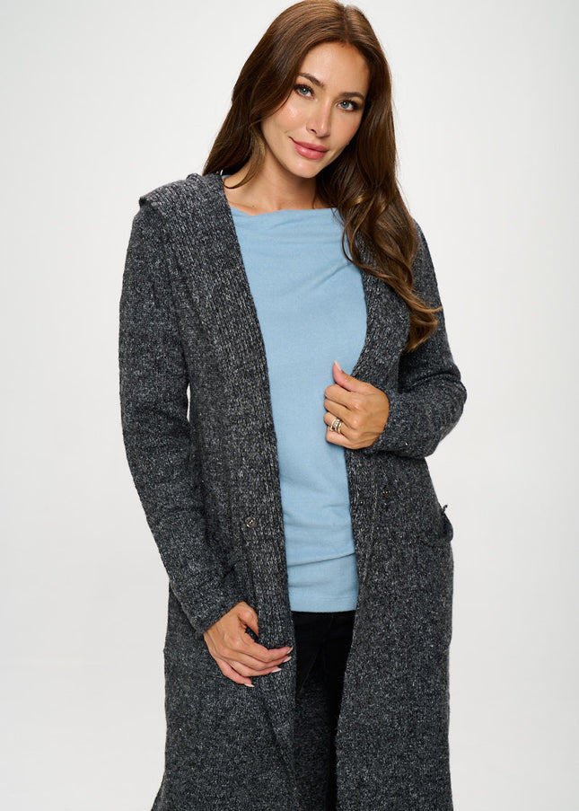 Charcoal Knit Open Front Cardigan Sweater With Pockets-Renee C.-S-Urbanheer