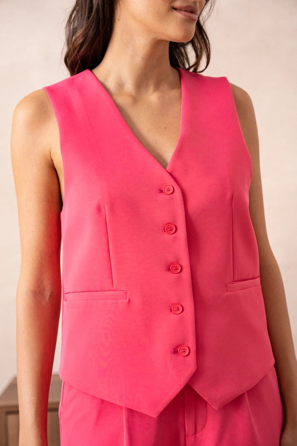 Plain Sleeveless Suit Vest Fuchsia-Suit Vest-Attentif Paris-Urbanheer