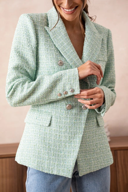 Tweed Blazer Jacket Light green-Jacket-Attentif Paris-Urbanheer