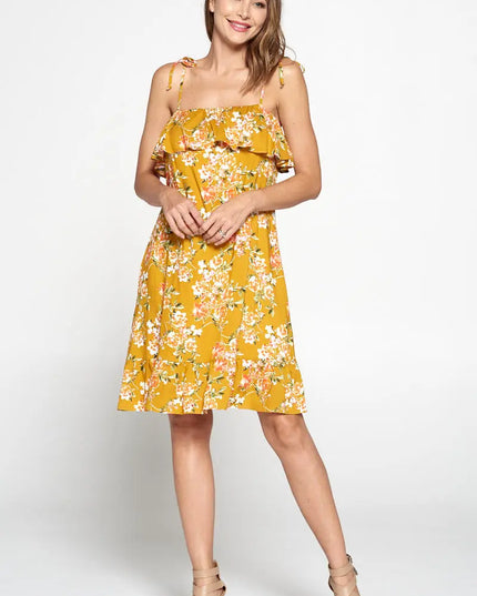 Floral Print Dress With Knot Strap And Ruffle-Renee C.-Urbanheer