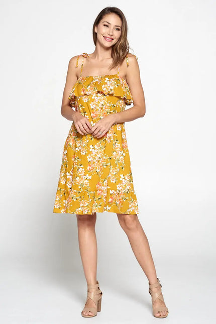 Floral Print Dress With Knot Strap And Ruffle-Renee C.-Urbanheer