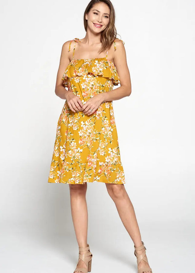 Floral Print Dress With Knot Strap And Ruffle-Renee C.-Urbanheer