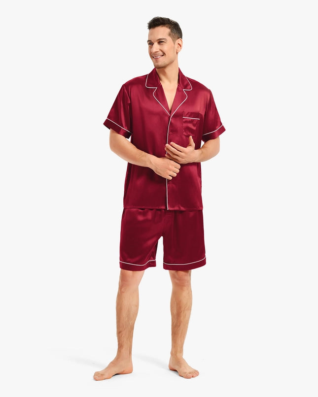 Piped Silk Short Pajamas Claret-Sets-MommeSilk-XS-Urbanheer