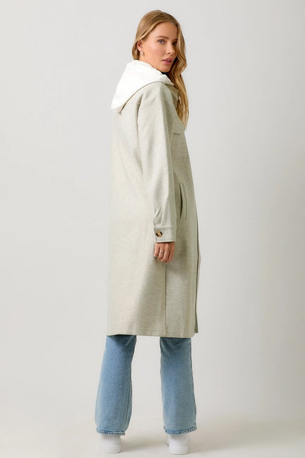 Twofer Hoodie Solid Coat Oatmeal