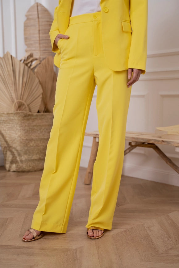 Timeless Straight Cut Plain Pants Yellow-Pants-Attentif Paris-S-Urbanheer