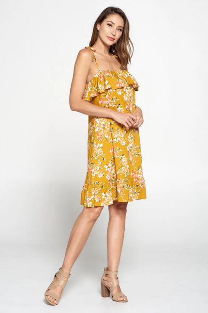 Floral Print Dress With Knot Strap And Ruffle-Renee C.-Urbanheer