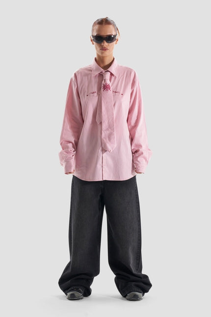 Kash Set Oversized Shirt and Tie with Tattoo Print in Pink