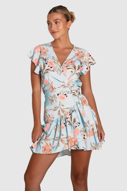 Love Shack Mini Wrap Dress - Light Blue-Dress-belle & bloom-Urbanheer