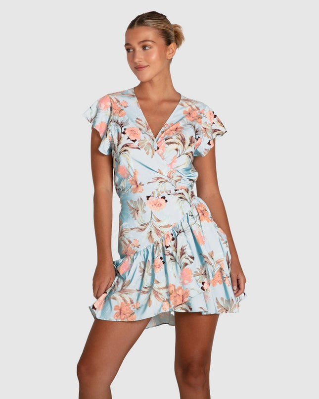 Love Shack Mini Wrap Dress - Light Blue-Dress-belle & bloom-Urbanheer