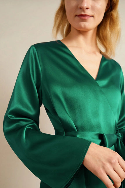 Loose Collarless Silk Emerald Green-Robe-MommeSilk-Urbanheer