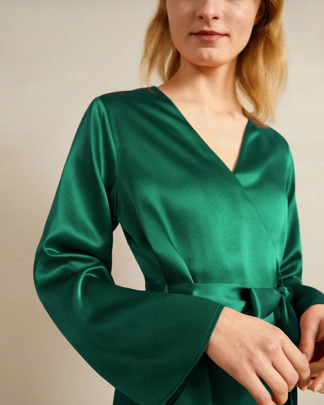 Loose Collarless Silk Emerald Green-Robe-MommeSilk-Urbanheer