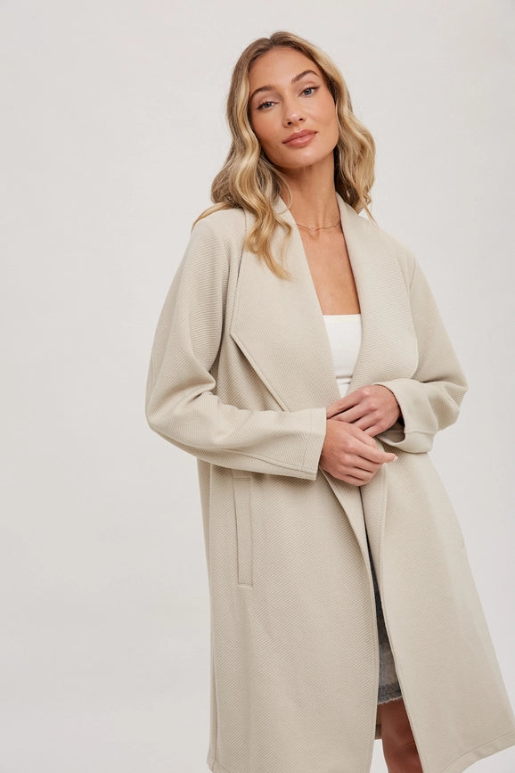 Drape Open-Front Coat Jacket OATMEAL