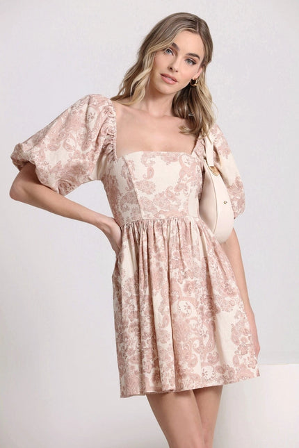 Baroque Paisley Linen Blend Babydoll Dress-dress-Avec Les Filles-Urbanheer