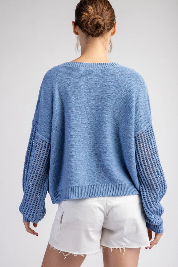 Open Knit Long Sleeve Sweater Top DENIM