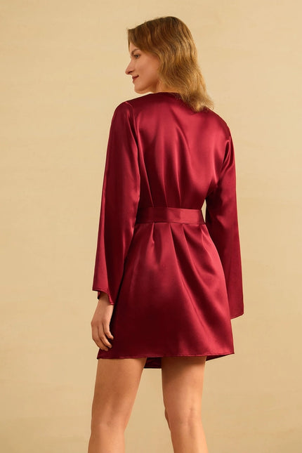 Loose Collarless Silk Claret-Robe-MommeSilk-Urbanheer