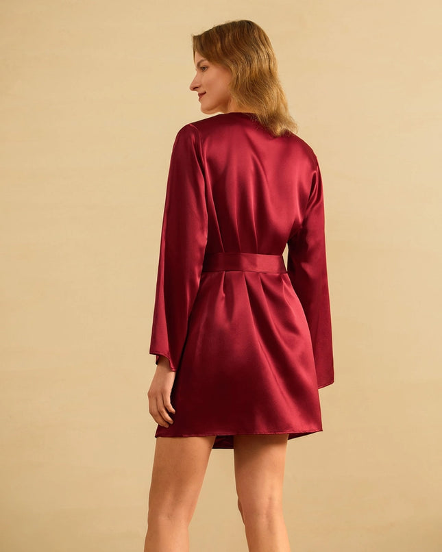 Loose Collarless Silk Claret-Robe-MommeSilk-Urbanheer