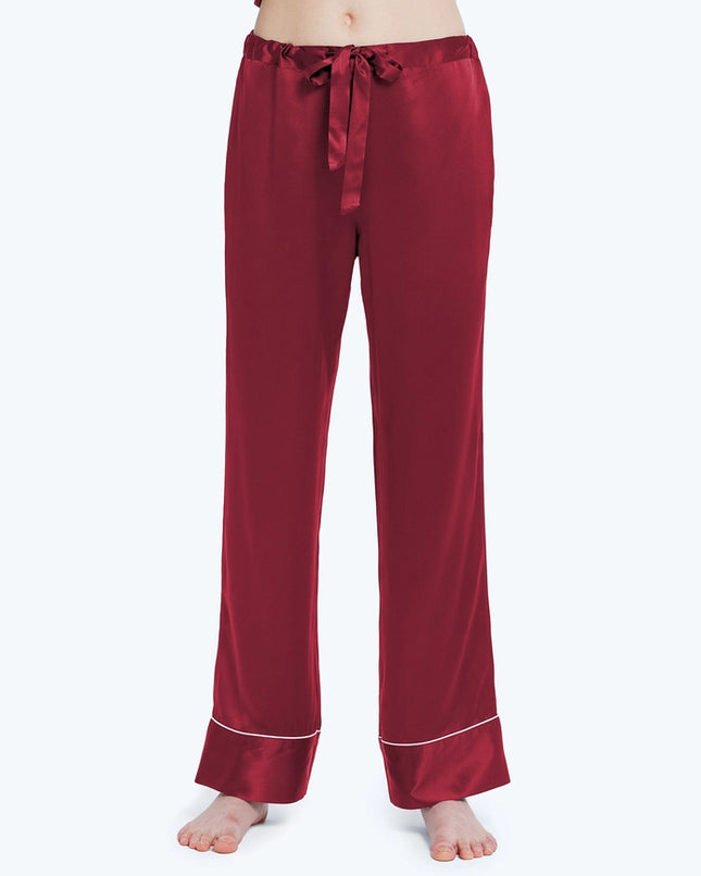 His & Hers Piped Silk Pajamas Claret-Pajamas-MommeSilk-Urbanheer