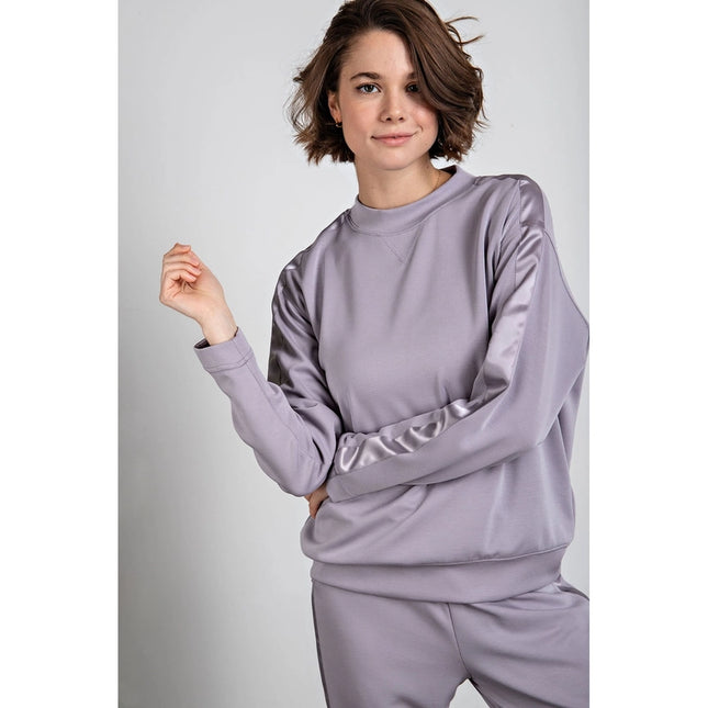 Modal Poly Span Top with Satin Side Detail Mystic Grey